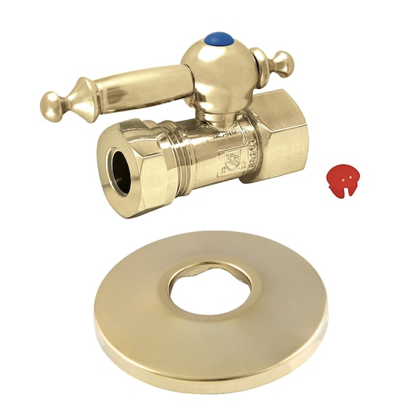Kingston Brass 1/2" FIP X 1/2" or 7/16" Slip Joint Quarter-Turn Straight Stop Valve with Flange, Polished Brass CC44152TLK - main